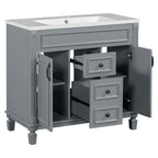 Mobile bagno moderno da 90 cm con lavabo integrato e specchiera, 2 ante e 2 cassetti