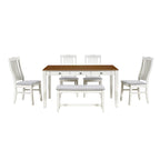 Set da pranzo di 6 pezzi in legno con 4 sedie e panca, tavolo con cassetto