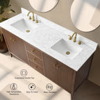 Mobile lavabo doppio Vanity Art 72 per bagno, con top in marmo tecnico