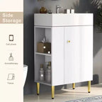 Mobile lavabo da bagno bianco da 21,6", mobiletto combinato, mobiletto da bagno, lavabo singolo in ceramica, contenitore laterale sinistro