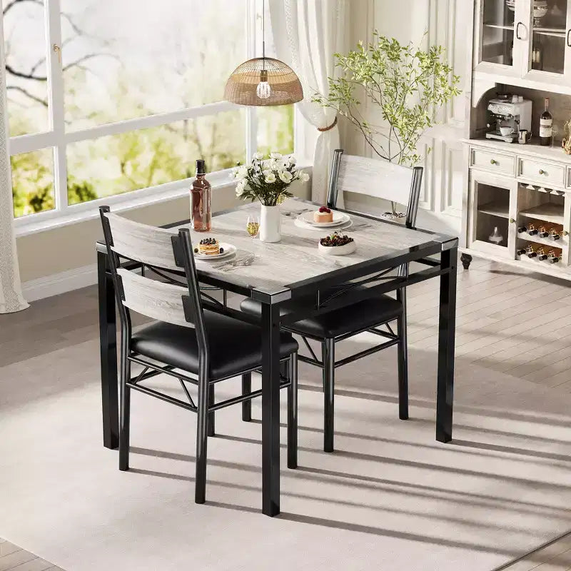 Set tavolo da pranzo per 4 persone, con 4 sedie imbottite, set tavolo da pranzo da 5 pezzi in legno con protezione angolare per cucina, appartamento, piccoli spazi