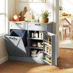 HOMCOM Mobiletto Pattumiera Inclinabile con Cassetti, Mobile Contenitore da Cucina Stile Farmhouse con Pattumiera Nascosta