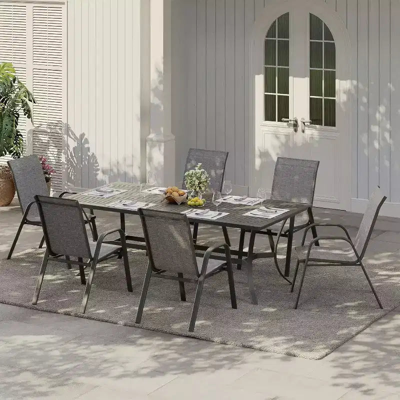 Sedie da patio, Set di 4/6 sedie da pranzo impilabili per esterni in textilene leggero per tutte le stagioni con braccioli per cortile, bordo piscina