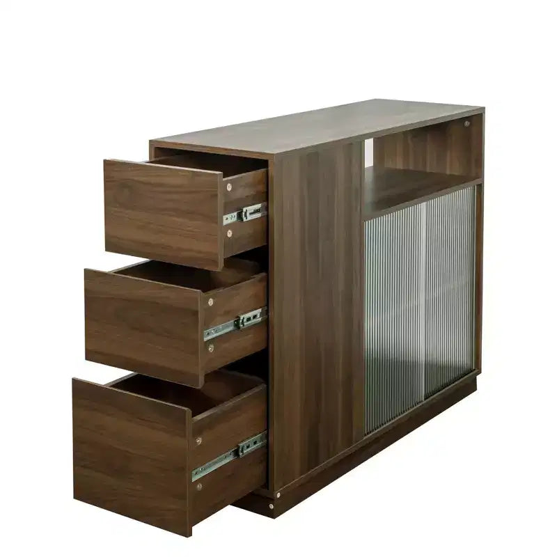 GDFStudio Hikaru Credenza Madia Moderna con Ante Scorrevoli in Vetro e Cassetti