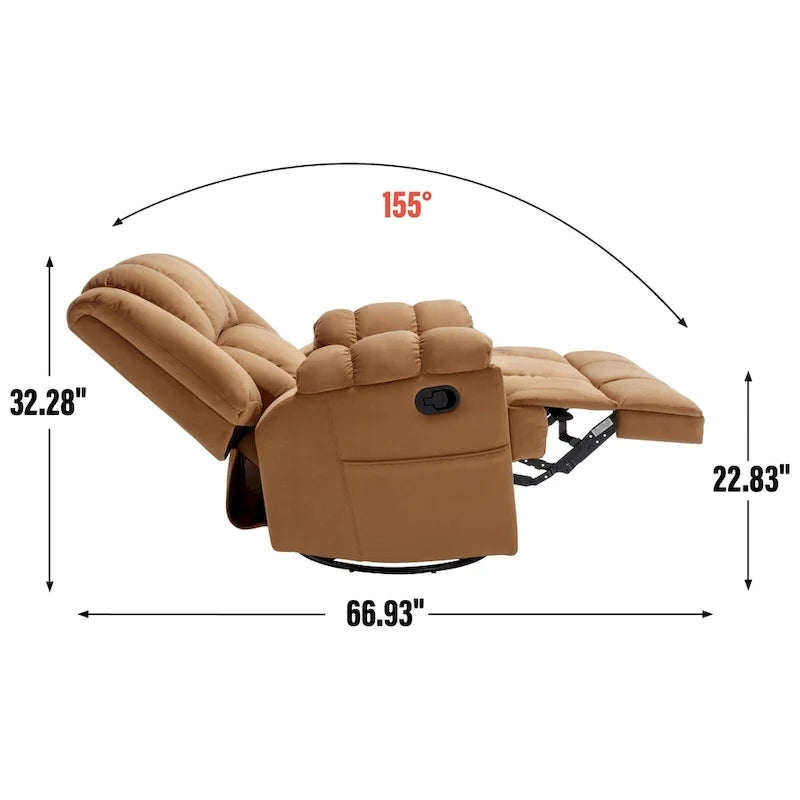 Poltrona reclinabile manuale oversize verde con funzione girevole, a dondolo e rivestimento in tessuto