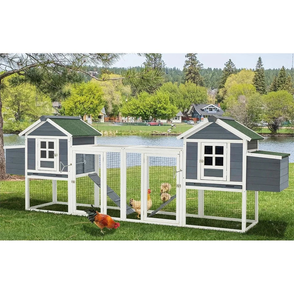 AECOJOY Pollaio grande da 365 cm con recinto, gabbia per pollame in legno