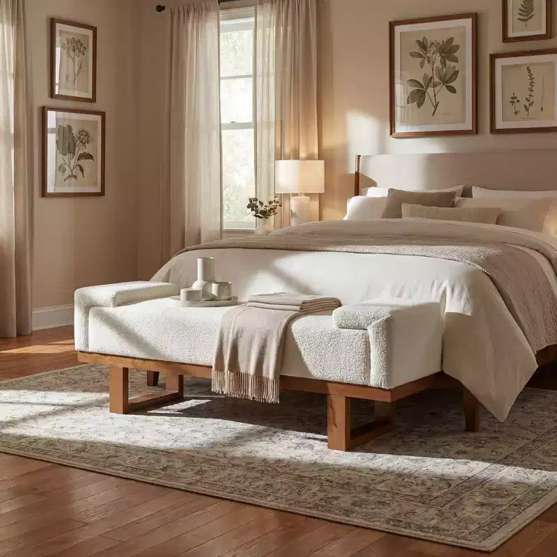 Panca imbottita in boucle Paulina Modern Rubberwood Christopher Knight Home