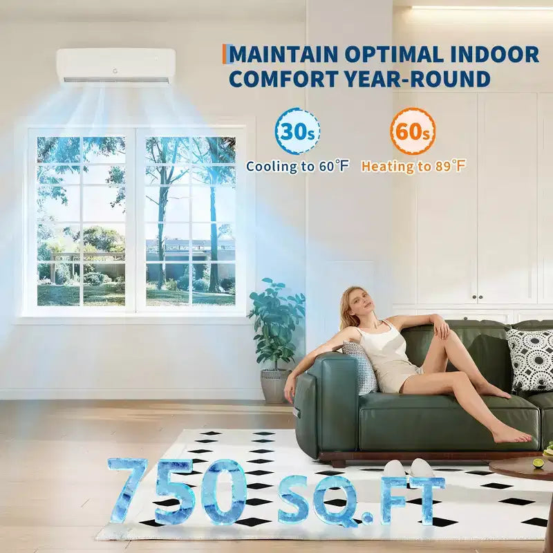 Ultra-silenzioso 42dB|12000 BTU 19 SEER Climatizzatore Mini-Split Senza Condotto con Pompa di Calore|3-in-1 Raffreddamento, Riscaldamento e Deumidificazione|Sistema AC Inverter 230V Bianco