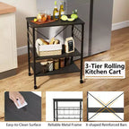 Scaffale da Cucina a 3 Livelli Costway, Carrello per Forno a Microonde con Gancio