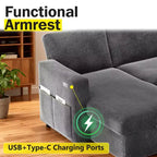 Divano letto estraibile 2 in 1 con chaise longue contenitore, divano sezionale in ciniglia con porte USB per soggiorno