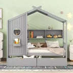 Letto in legno a forma di casa Twin/Full Size con 2 cassetti, letto per bambini con scaffale portaoggetti - ModernLuxe