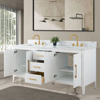 Mobile lavabo doppio Vanity Art 72 per bagno, con top in marmo tecnico