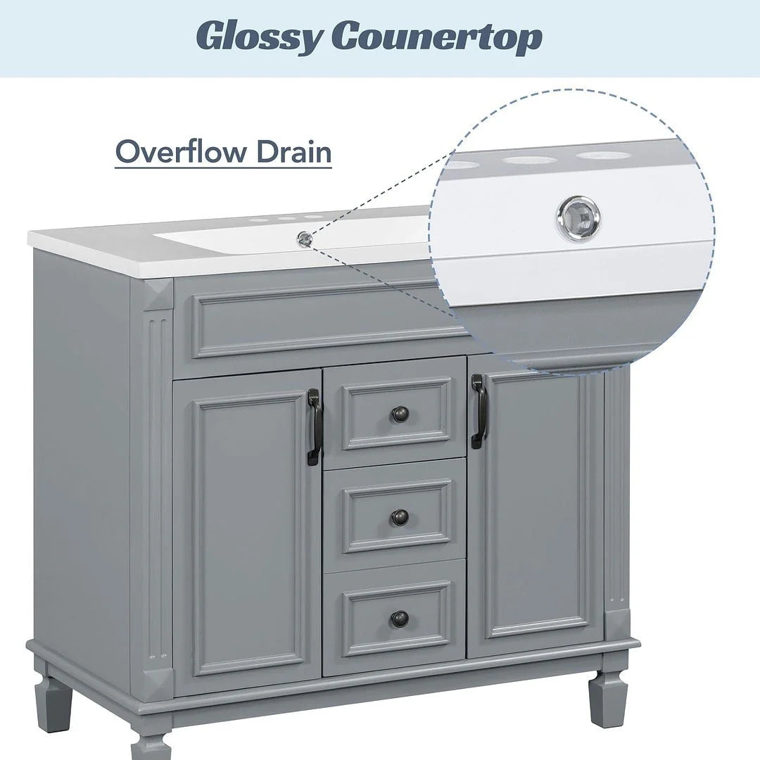 Mobile bagno moderno da 90 cm con lavabo integrato e specchiera, 2 ante e 2 cassetti