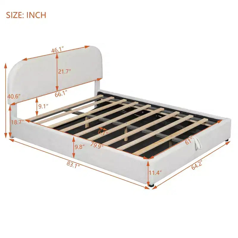 Letto matrimoniale imbottito con contenitore sollevabile - Bianco
