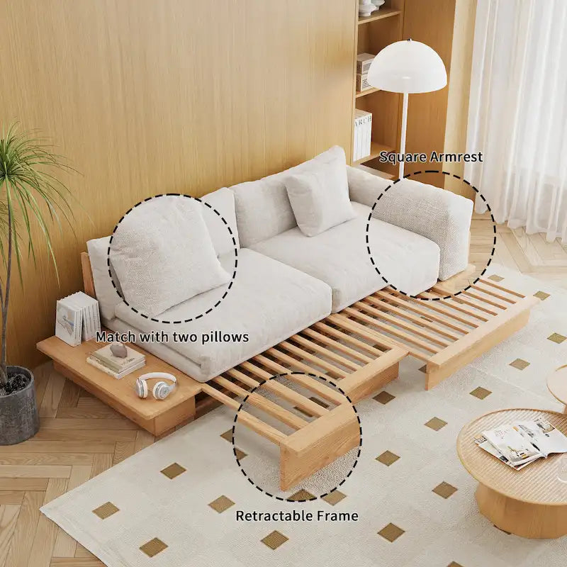 JASIWAY Divano Moderno in Legno Massello Rivestito in Cotone Lino