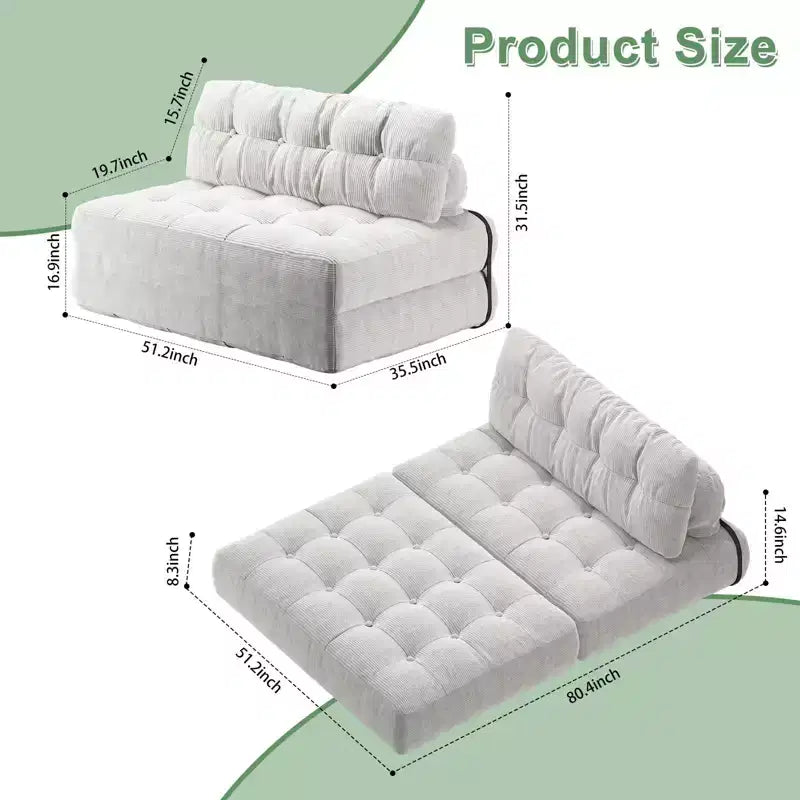 Divano Letto Futon Pieghevole in Velluto a Coste, Sedia Convertibile da Terra con Cuscino e Supporto per la Schiena