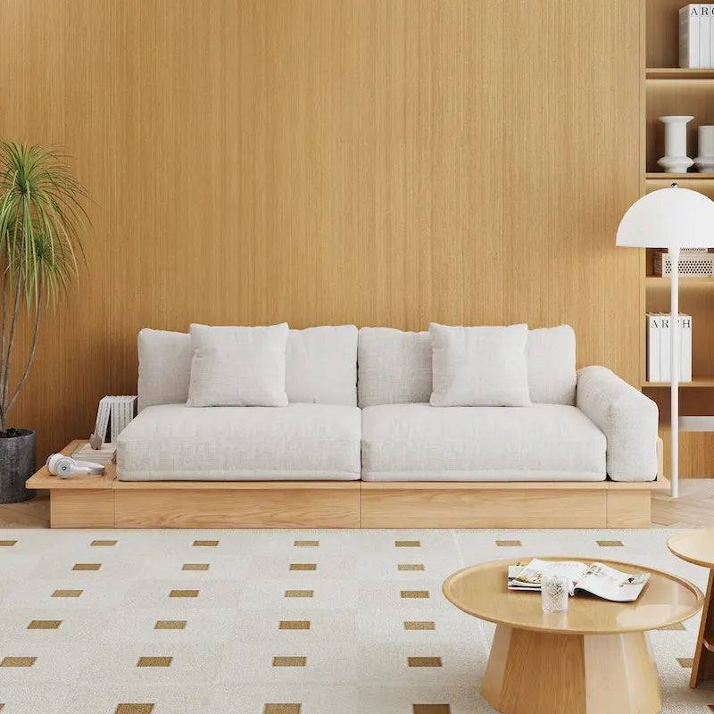 JASIWAY Divano Moderno in Legno Massello Rivestito in Cotone Lino