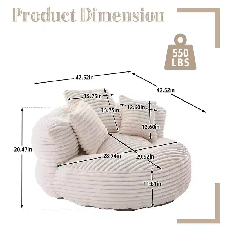 Pouf Divano per Adulti e Bambini, Poltrona Sacco Oversize in Corduroy con 3 Cuscini e Braccioli per Soggiorno e Camera da Letto