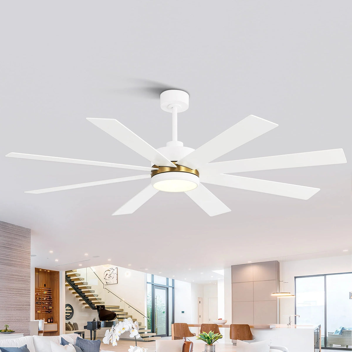 Ventilatore da soffitto nero da 65 pollici a 8 pale con luce LED e telecomando