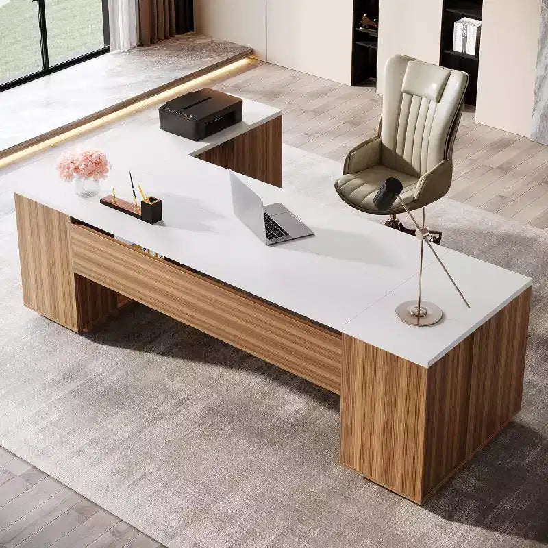 Scrivania direzionale a L Lantine 85,8, scrivania da computer da ufficio extra large con cassetti portadocumenti per l'home office