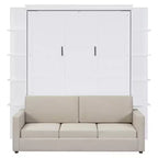 Letto a scomparsa Whisen Modern Design con struttura in legno, Queen Size, con divano e mensole