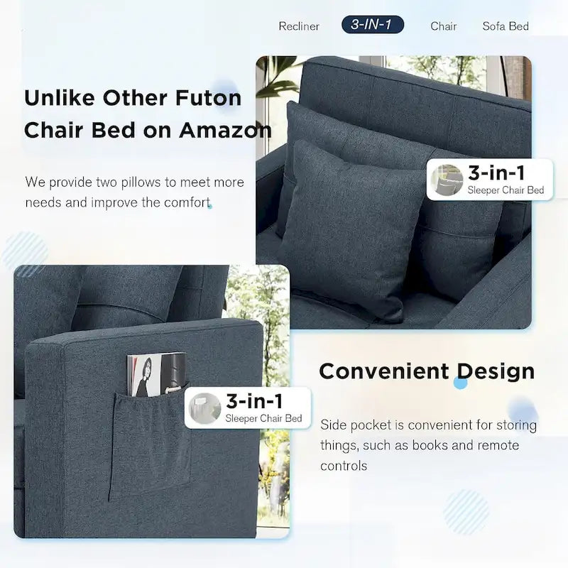 Poltrona Letto Trasformabile Regolabile, 3-in-1, Diversi Colori, Adatta a 1 Persona