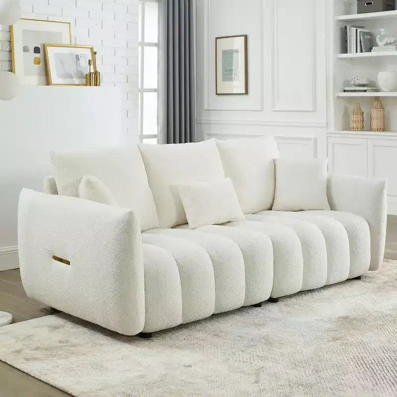 GDFStudio Alanna Divano a 3 Posti Moderno in Tessuto Teddy con Cuscini, 79,5 pollici