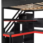 Letto a soppalco da gaming in legno Scott di GDFStudio con scale contenitore, scrivania, mensole e pannello forato