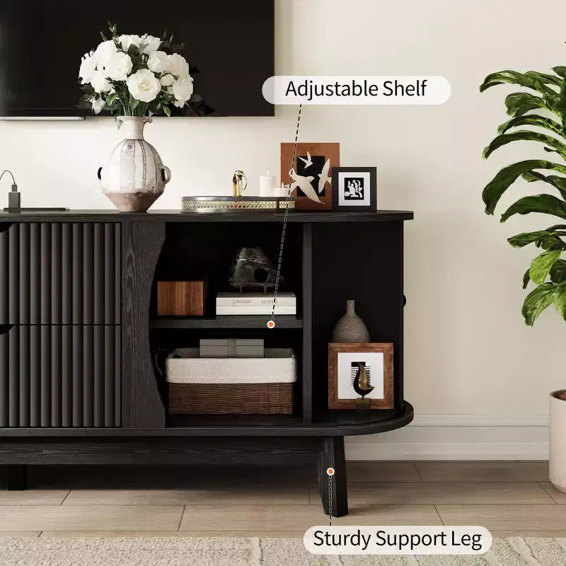 Mobile porta TV nero/marrone in stile Mid-Century con 2 cassetti, per 1 stanza