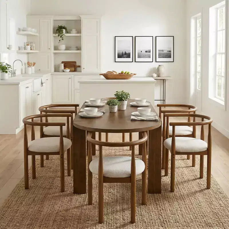 Set da pranzo ovale da 7 pezzi, set da pranzo per 6 persone, set da cucina grande da 180 cm con 6 sedie da pranzo imbottite, noce - Christopher Knight Home