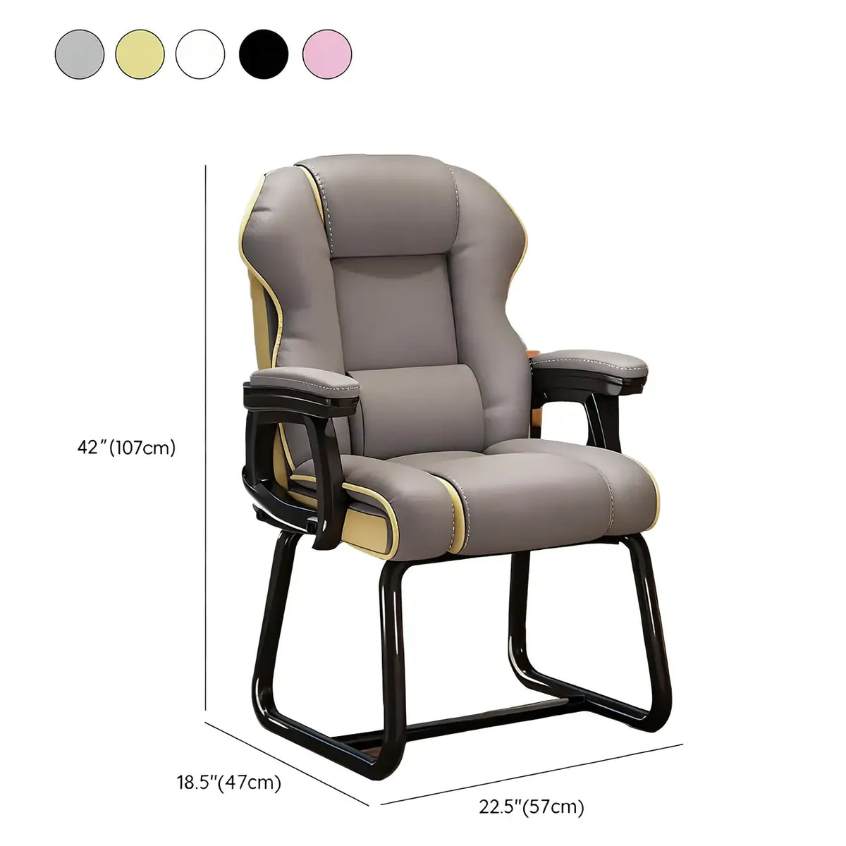 Sedia direzionale ergonomica in pelle gialla con schienale alto