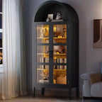 Mobiletto contenitore, Nero/Bianco, Stile ad arco, Singolo, Alto 71 con Luci LED e Ante in Vetro