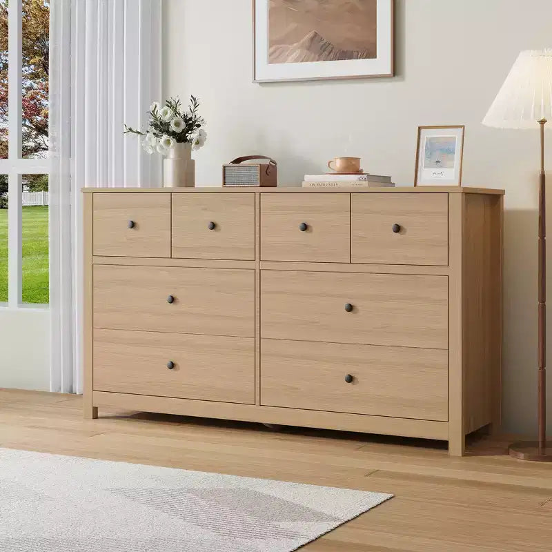 Cassettiera Moderna a 8 Cassetti per Camera da Letto, Ampio Comò in Legno con Contenitore Profondo, Mobile Organizzatore Autoportante per Soggiorno