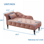 Moderna Chaise Longue da 60.6" in Velluto Imbottito con Bottoni Capitonnè, Gambe in Legno Massello e Borchie