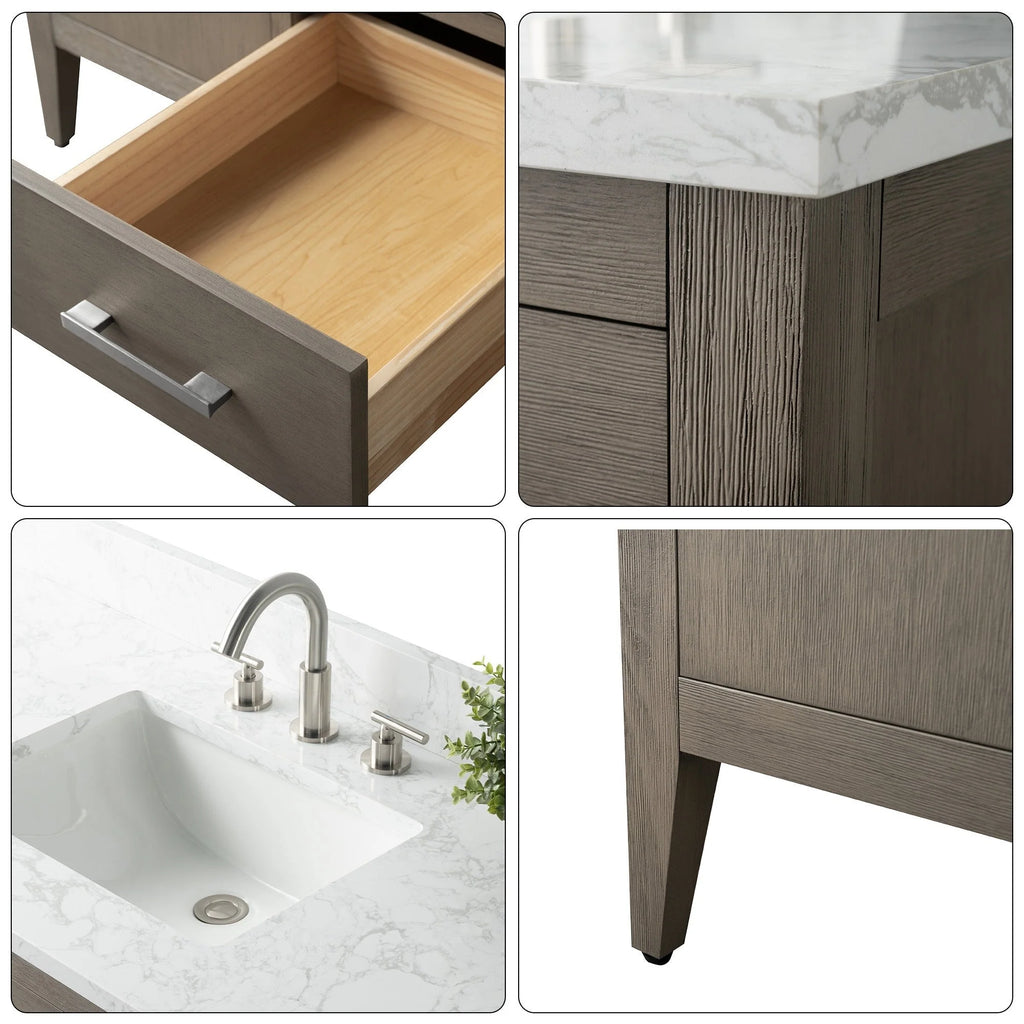 Mobile lavabo doppio Vanity Art 72 per bagno, con top in marmo tecnico