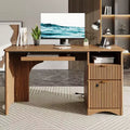 Bestier Scrivania per computer Smart 55", Scrivania in rovere con cassetti per documenti e presa di corrente, Scrivania direzionale con scomparti aperti e vassoio per tastiera
