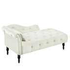 Moderna Chaise Longue da 60.6" in Velluto Imbottito con Bottoni Capitonnè, Gambe in Legno Massello e Borchie