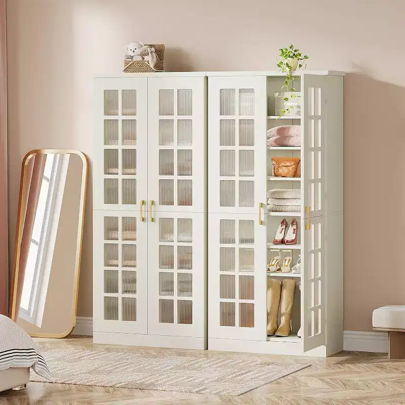 Lantine Scarpiera Alta con Ante, Scarpiera a 8 Livelli con Ripiani Regolabili, Scarpiera Moderna per Ingresso, Armadio, Soggiorno, Bianca