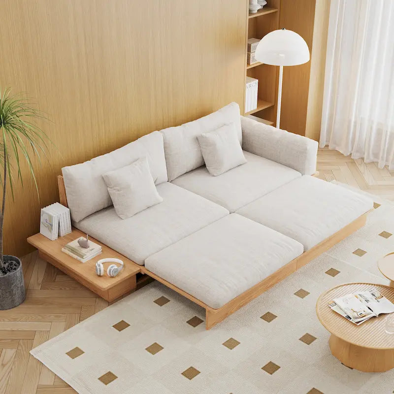 JASIWAY Divano Moderno in Legno Massello Rivestito in Cotone Lino
