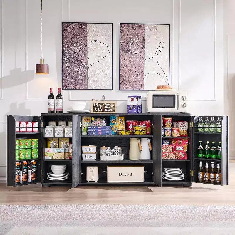 Credenza a Buffet da Cucina con 4 Ante e Ripiani, Credenza Moderna Grande, Mobile Contenitore per Bar Caffè da 66 Pollici
