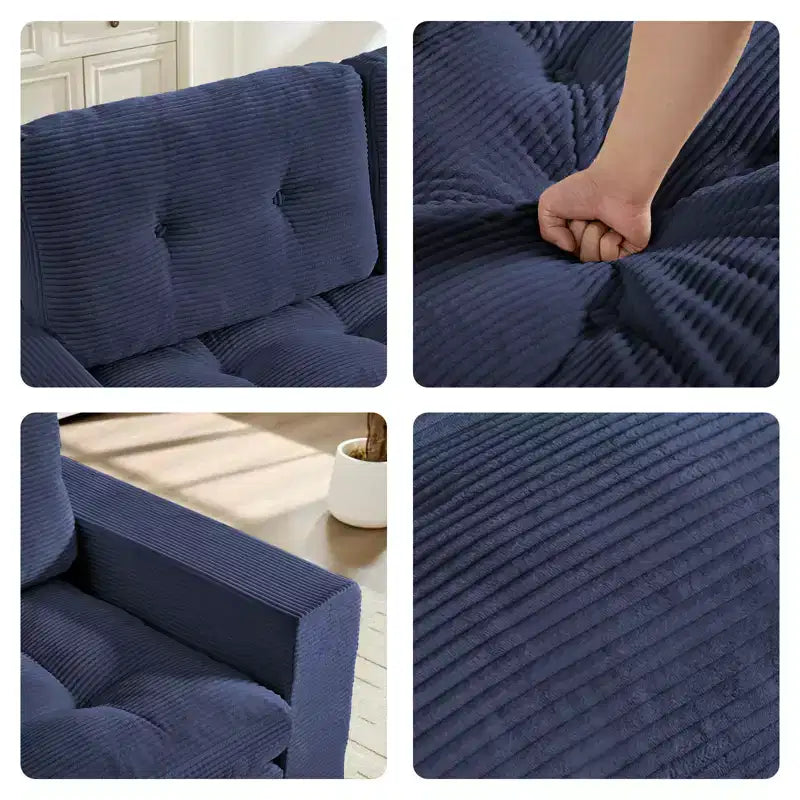Mjkone Divano Letto Futon Convertibile 2-in-1 da 180 cm, in Tessuto a Coste, Pieghevole con Bottoni Trapuntati, Salvaspazio
