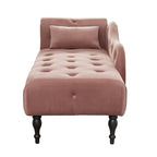Moderna Chaise Longue da 60.6" in Velluto Imbottito con Bottoni Capitonnè, Gambe in Legno Massello e Borchie