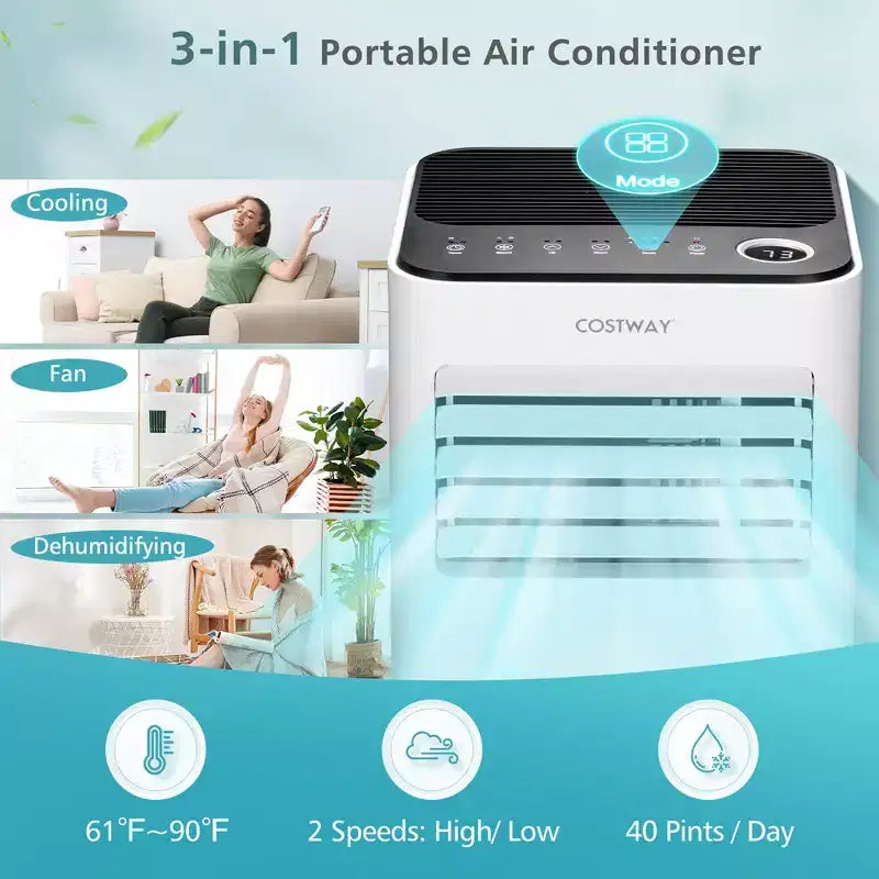 Condizionatore Portatile 3-in-1 Costway 8000 BTU con Ventilatore Deumidificatore e Modalità Sonno