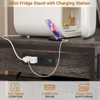 Mini Frigo con Stazione di Ricarica, Tavolino Laterale con Cassetti e Mobiletto su Ruote
