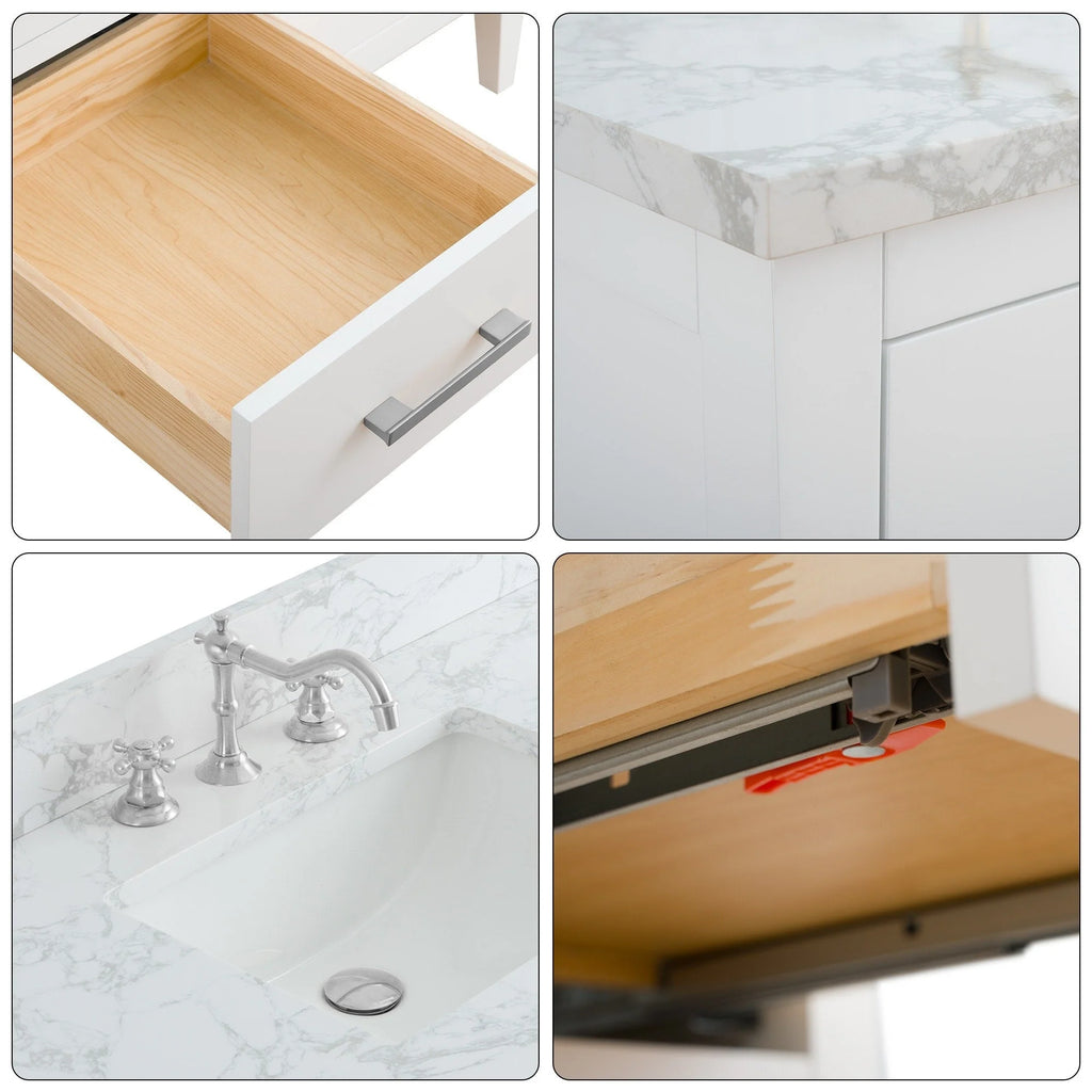 Mobile lavabo doppio Vanity Art 72 per bagno, con top in marmo tecnico