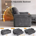 Divano letto componibile Dyonery 91 con letto estraibile, schienale reclinabile/due letti estraibili/porte USB/portabicchieri, velluto a coste felpato