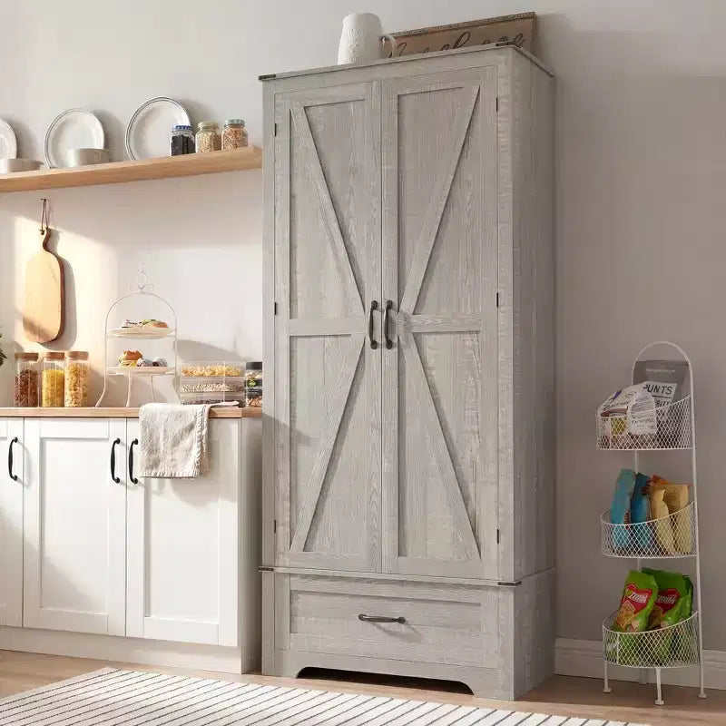 HOMCOM Dispensa da Cucina 183 cm con Ante a Scorrimento, Armadio da Cucina Salvaspazio con Ripiani Regolabili e Cassetto