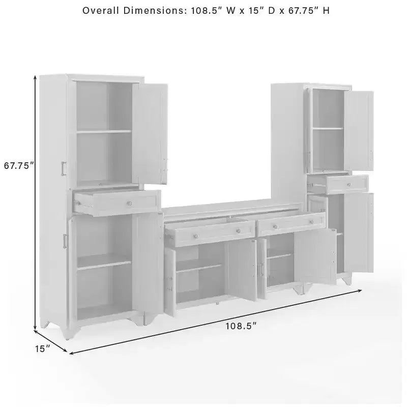 Set di dispensa e credenza Tara 3 pezzi, effetto invecchiato - Crosley