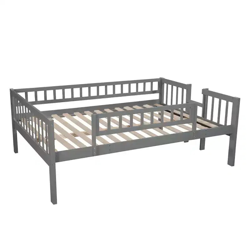 Letto a castello triplo Full Over Full con scaletta convertibile e scivolo, letto triplo con ringhiere di protezione, bianco/grigio/espresso - ModernLuxe