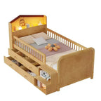 Letto a soppalco basso Whisen con luci a LED, testiera a forma di casetta e cassetti portaoggetti, struttura solida